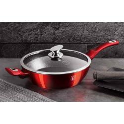 BH-1261 Pánev hluboká s mramorovým povrchem a poklicí 32 cm Burgundy Metallic Line BERLINGERHAUS