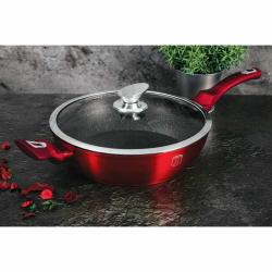 BH-1261 Pánev hluboká s mramorovým povrchem a poklicí 32 cm Burgundy Metallic Line BERLINGERHAUS