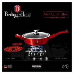 BH-1261 Pánev hluboká s mramorovým povrchem a poklicí 32 cm Burgundy Metallic Line BERLINGERHAUS