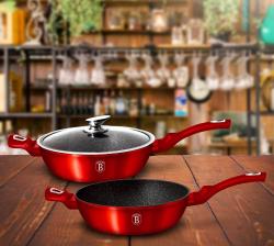 BH-1261 Pánev hluboká s mramorovým povrchem a poklicí 32 cm Burgundy Metallic Line BERLINGERHAUS