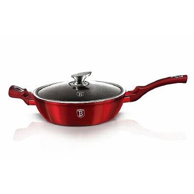 BH-1261 Pánev hluboká s mramorovým povrchem a poklicí 32 cm Burgundy Metallic Line BERLINGERHAUS