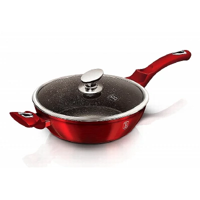 BH-1261 Pánev hluboká s mramorovým povrchem a poklicí 32 cm Burgundy Metallic Line BERLINGERHAUS