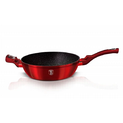 BH-1261 Pánev hluboká s mramorovým povrchem a poklicí 32 cm Burgundy Metallic Line BERLINGERHAUS