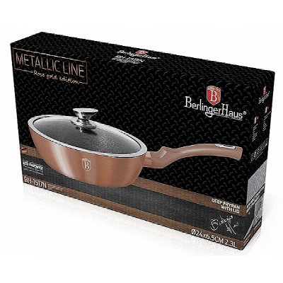 Berlingerhaus Pánev hluboká s mramorovým povrchem a poklicí 24 cm Rosegold Metallic Line