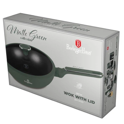 Berlingerhaus Pánev wok s poklicí a titanovým povrchem 28 cm Matte Green Collection