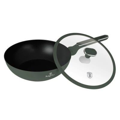 Berlingerhaus Pánev wok s poklicí a titanovým povrchem 28 cm Matte Green Collection