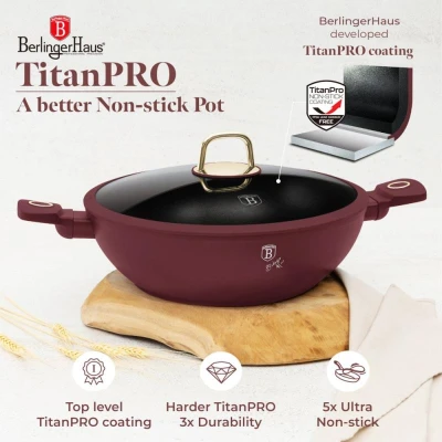 Berlingerhaus Pánev wok s poklicí a titanovým povrchem 30 cm Leonardo Collection
