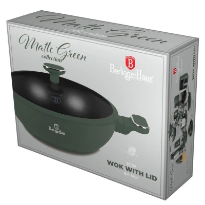 Berlingerhaus Pánev wok s poklicí a titanovým povrchem 30 cm Matte Green Collection