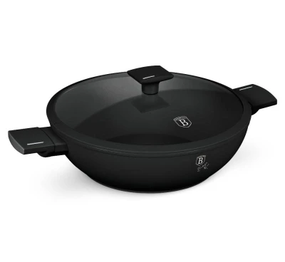 Berlingerhaus Pánev WOK s titanovým povrchem a poklicí 30 cm Matte Black Collection
