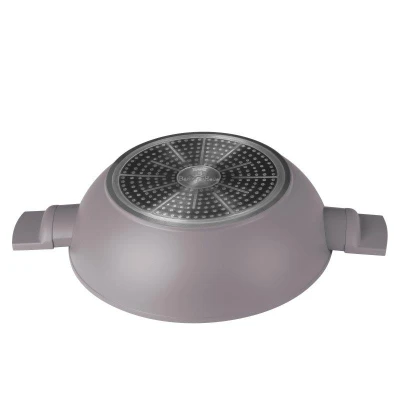 Berlingerhaus Wok pánev s titanovým povrchem a poklicí 30 cm Taupe Collection