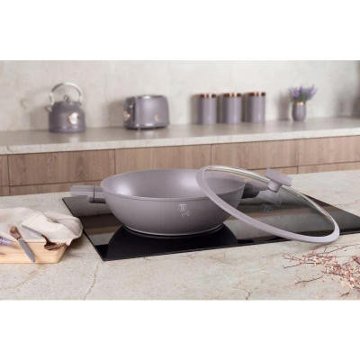 Berlingerhaus Wok pánev s titanovým povrchem a poklicí 30 cm Taupe Collection