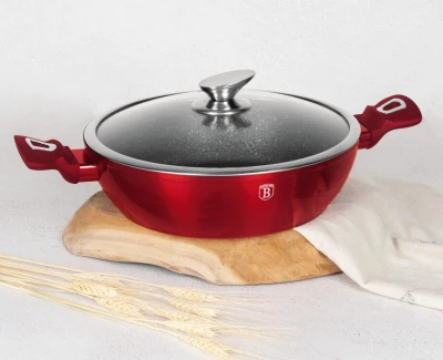 Berlingerhaus Pekáč kulatý s mramorovým povrchem a poklicí 24 cm Burgundy Metallic Line