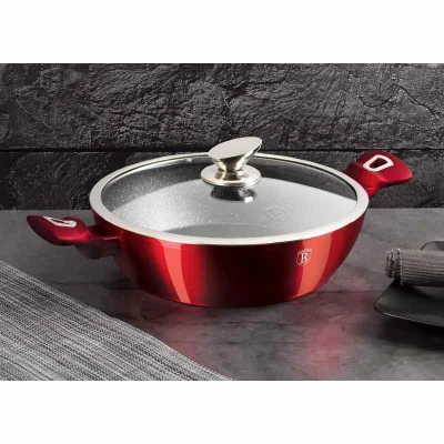 Berlingerhaus Pekáč kulatý s mramorovým povrchem a poklicí 24 cm Burgundy Metallic Line