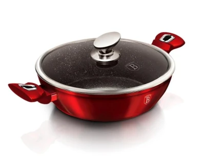 Berlingerhaus BH-1263 Pekáč kulatý s mramorovým povrchem a poklicí 28 cm Burgundy Metallic Line