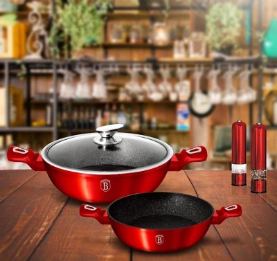 Berlingerhaus BH-1263 Pekáč kulatý s mramorovým povrchem a poklicí 28 cm Burgundy Metallic Line