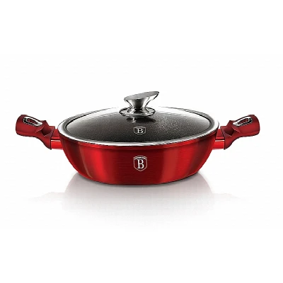 Berlingerhaus BH-1263 Pekáč kulatý s mramorovým povrchem a poklicí 28 cm Burgundy Metallic Line