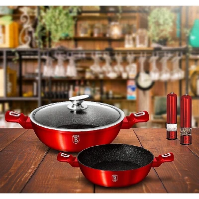 Berlingerhaus BH-1263 Pekáč kulatý s mramorovým povrchem a poklicí 28 cm Burgundy Metallic Line