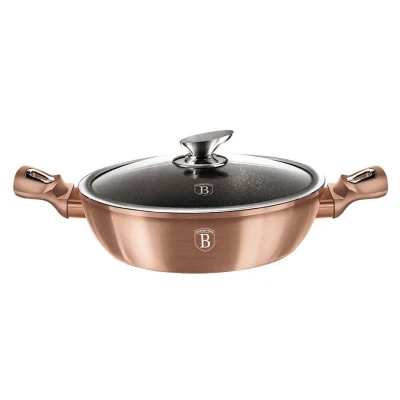Berlingerhaus Pekáč kulatý s mramorovým povrchem a poklicí 28 cm Rosegold Metallic Line
