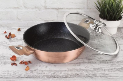 Berlingerhaus Pekáč kulatý s mramorovým povrchem a poklicí 28 cm Rosegold Metallic Line