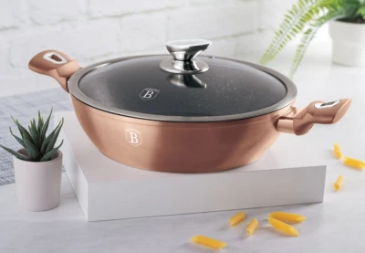 Berlingerhaus Pekáč kulatý s mramorovým povrchem a poklicí 28 cm Rosegold Metallic Line