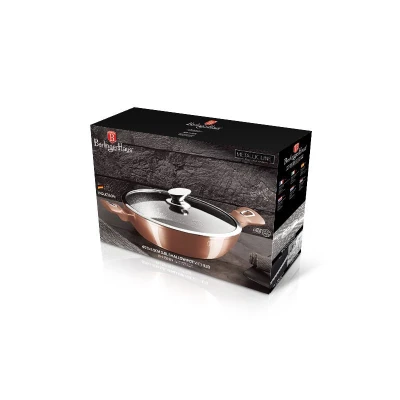 Berlingerhaus Pekáč kulatý s mramorovým povrchem a poklicí 28 cm Rosegold Metallic Line