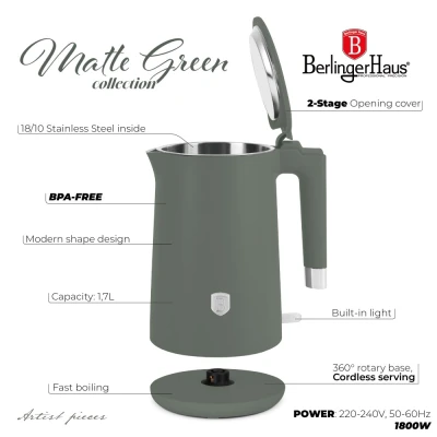 Berlingerhaus Rychlovarná konvice s dvojitou stěnou Matte Green Collection