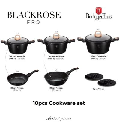 Berlingerhaus Sada nádobí s mramorovým povrchem 10 ks Black Rose Collection