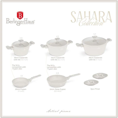 Berlingerhaus Sada nádobí s titanovým povrchem 10 ks Sahara Marble Collection