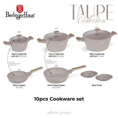 Berlingerhaus Sada nádobí s titanovým povrchem 10 ks Taupe Nordic Collection