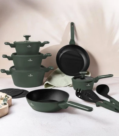 Berlingerhaus Sada nádobí s titanovým povrchem 15 ks Matte Green Collection