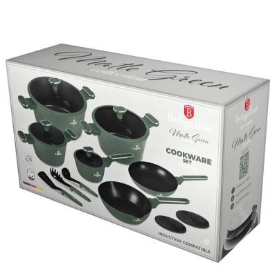 Berlingerhaus Sada nádobí s titanovým povrchem 15 ks Matte Green Collection