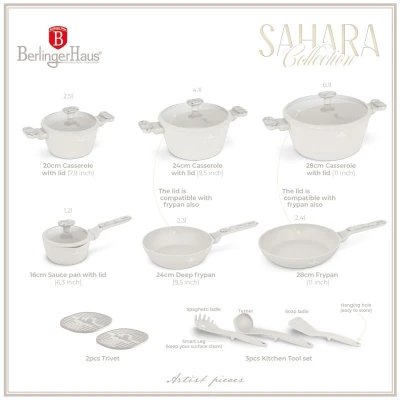 Berlingerhaus Sada nádobí s titanovým povrchem 15 ks Sahara Marble Collection