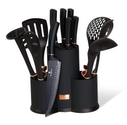 Berlingerhaus Sada nožů a kuchyňského náčiní ve stojanu 12 ks Black Rose Collection