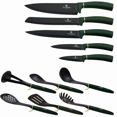 Berlingerhaus Sada nožů a kuchyňského náčiní ve stojanu 12 ks Emerald Collection
