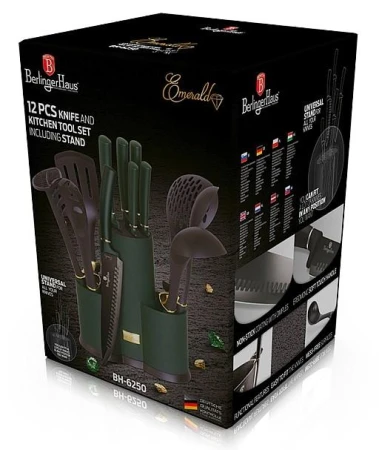 Berlingerhaus Sada nožů a kuchyňského náčiní ve stojanu 12 ks Emerald Collection