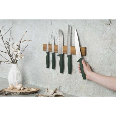Berlingerhaus Sada nožů s magnetickým držákem z akátového dřeva 6 ks Matte Green Collection