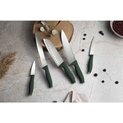 Berlingerhaus Sada nožů s magnetickým držákem z akátového dřeva 6 ks Matte Green Collection