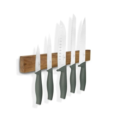 Berlingerhaus Sada nožů s magnetickým držákem z akátového dřeva 6 ks Matte Green Collection