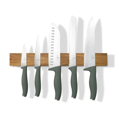 Berlingerhaus Sada nožů s magnetickým držákem z akátového dřeva 6 ks Matte Green Collection