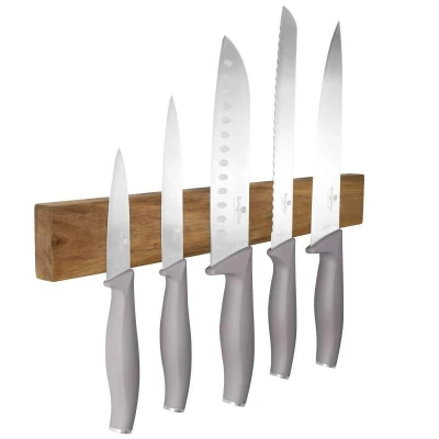 Berlingerhaus Sada nožů s magnetickým držákem z akátového dřeva 6 ks Taupe Collection