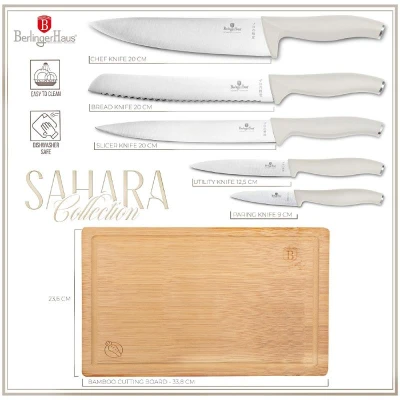 Berlingerhaus Sada nožů s prkénkem 6 ks Sahara Collection