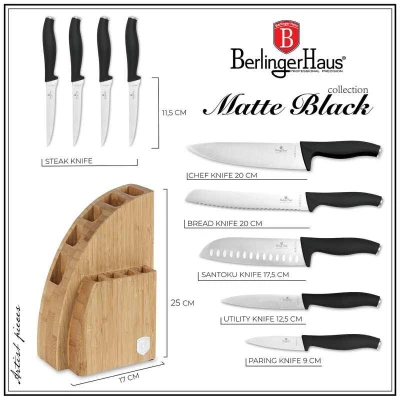 Berlingerhaus Sada nožů se stojanem BAMBOO 10 ks Matte Black Collection