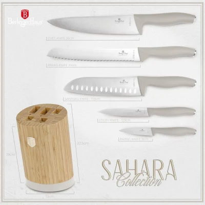 Berlingerhaus Sada nožů se stojanem BAMBOO 6 ks Sahara Collection