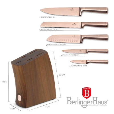 Berlingerhaus Sada nožů se stojanem z akátového dřeva 6 ks Taupe Collection