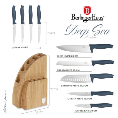 Berlingerhaus Sada nožů ve stojanu 10 ks Deep Sea Collection