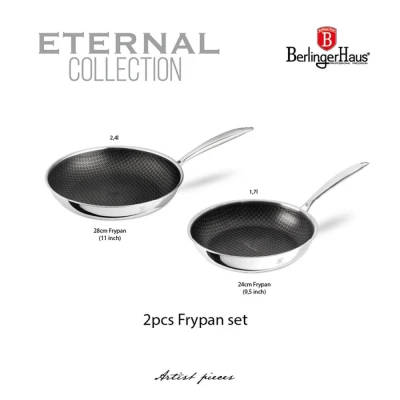 Berlingerhaus Sada pánví s 3D nepřilnavým povrchem 2 ks 24 / 28 cm nerez Eternal Collection