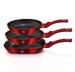 Berlingerhaus Sada pánví s mramorovým povrchem 3 ks Burgundy Metallic Line gril