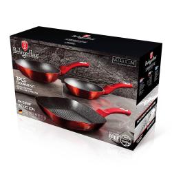 Berlingerhaus Sada pánví s mramorovým povrchem 3 ks Burgundy Metallic Line gril