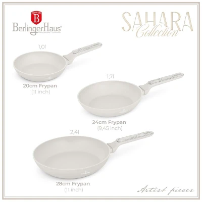 Berlingerhaus Sada pánví s titanovým povrchem 3 ks Sahara Marble Collection