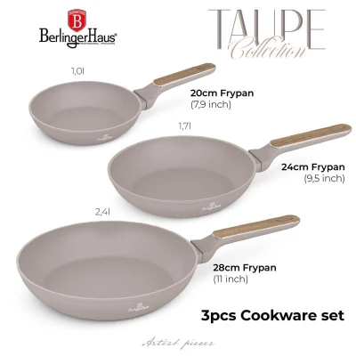 Berlingerhaus Sada pánví s titanovým povrchem 3 ks Taupe Nordic Collection